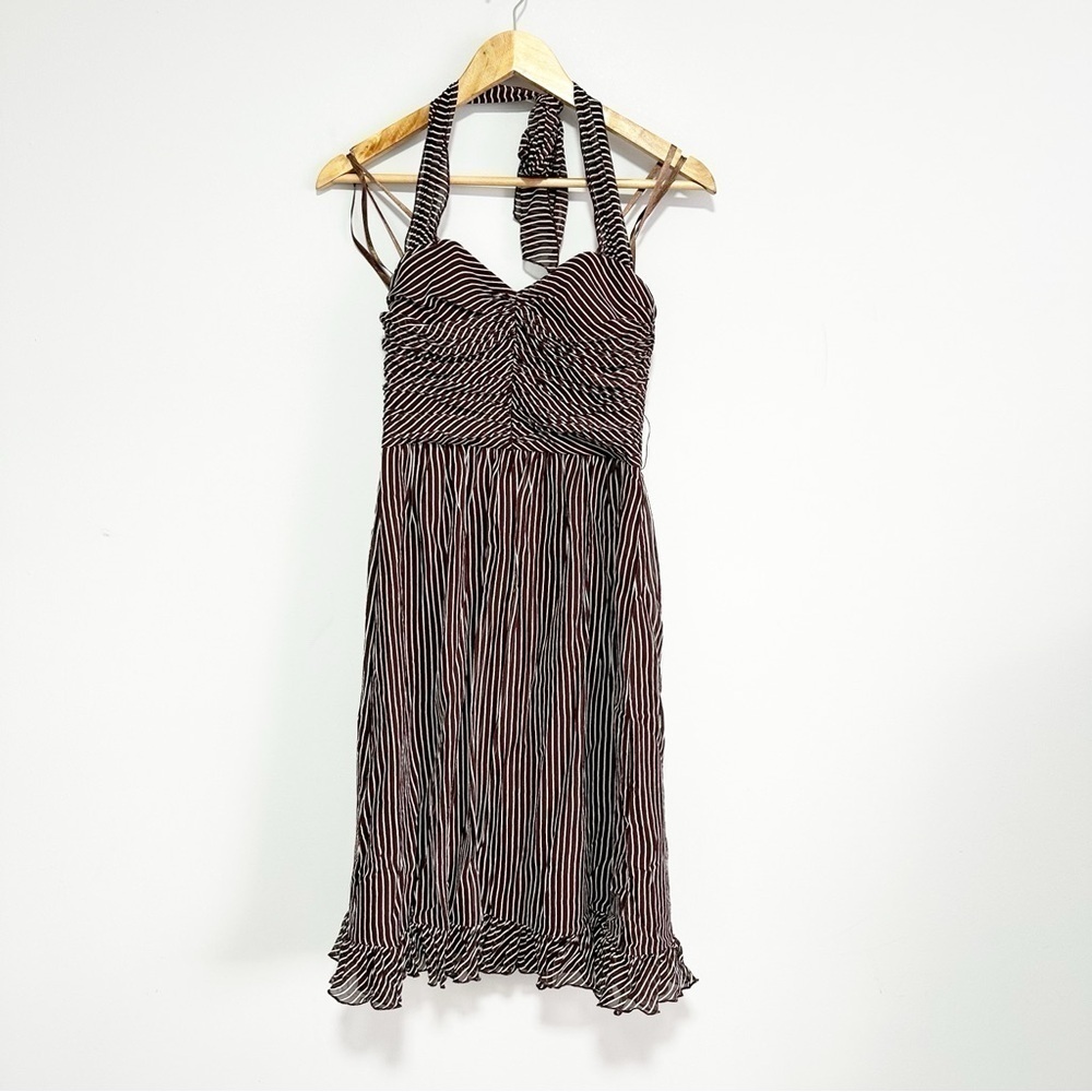 BCBG 100% Silk Brown Dress with White Stripe Size 4 - Picture 3 of 10